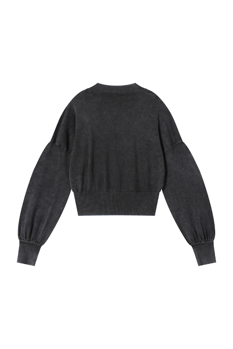 Women's Fall 100% Cotton Rib Hem Balloon Sleeves Sweatshirt
