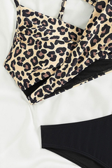 Women's Sexy Leopard-Print V-Neck Cross Bock Bikini