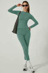 Women's Long Sleeve Shirt And Yoga Leggings Two-Piece Set