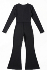 Women's Square Neck Contrast Stitch Waist Cinch Jumpsuit