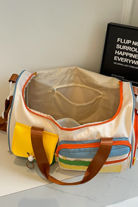 Dopamine Color Block  Travel Duffel Bag with Multi-Pockets