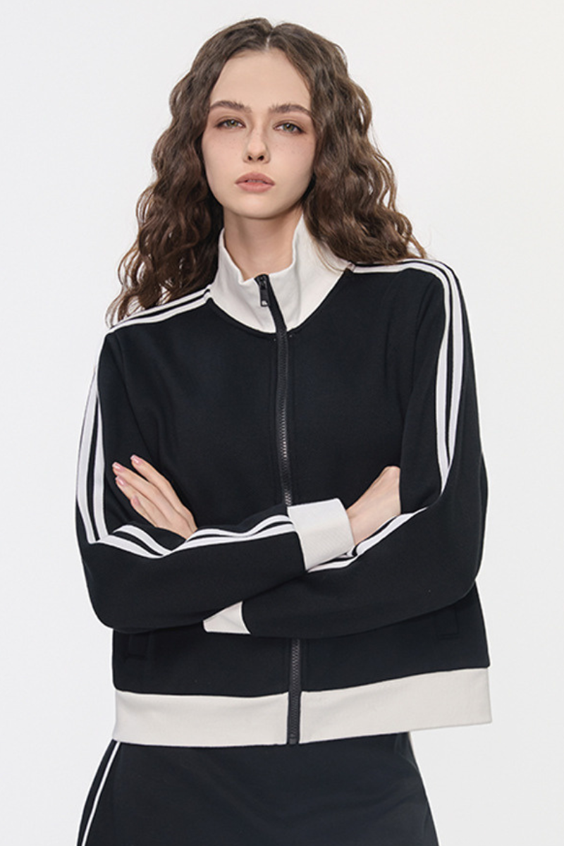 Women's Color Block Side Stripe Stand Collar Full Zip Jacket