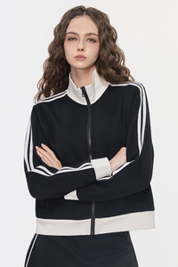Women's Color Block Side Stripe Stand Collar Full Zip Jacket