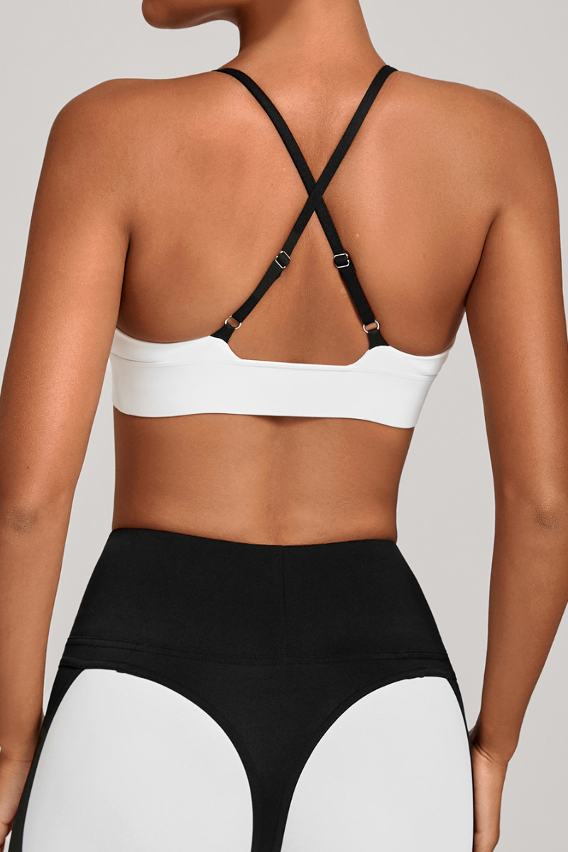 Women's Athletic V-Neck Triangle Cup Color Block Bra