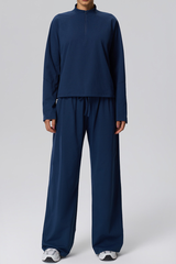 Women's Fall Half-Zip Mock Neck Top And Wide-Leg Casual Pant