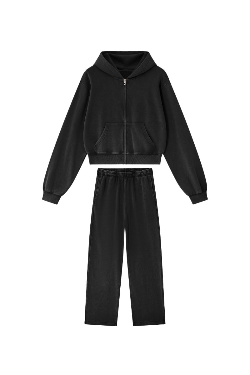 Women's Fall Set: Cropped Zip Up Hooded Jacket And Sweatpant