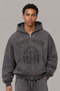 Men's Vintage Lettering Print With Rhinestone Fleece Jacket