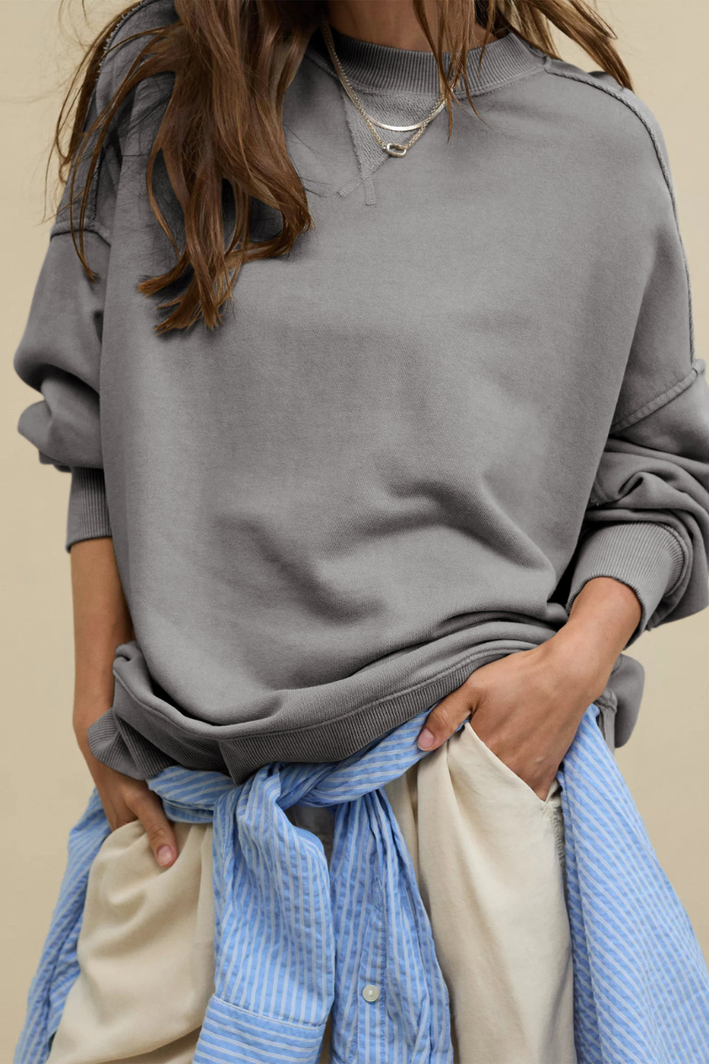 Women's Fall Oversize Side Slit Hem Drop Shoulder Pullover