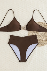 Women's Sexy Metal Buckle Triangle Cup Solid Bikini