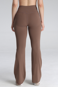 Women's High-Waisted Side Pocket Sports Flared Yoga Pants