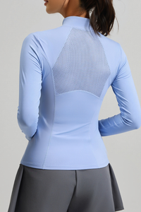 V-shaped mesh long-sleeved top