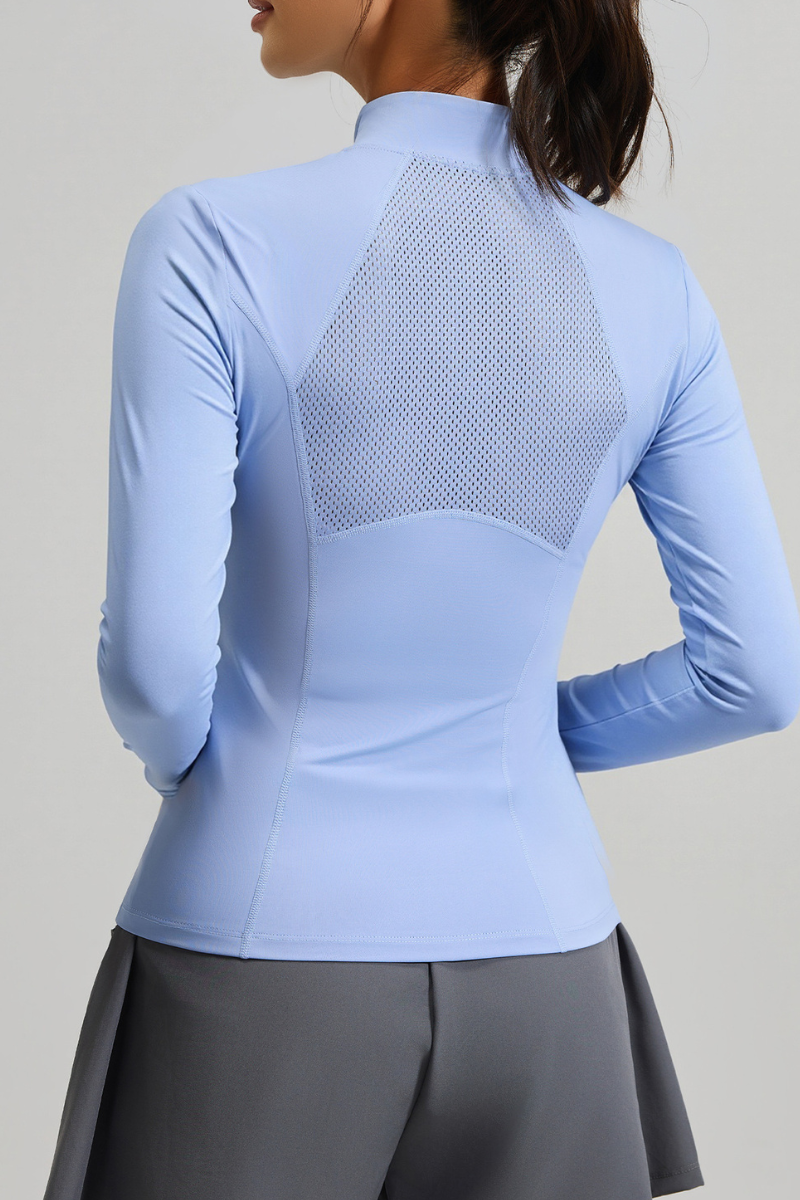 V-shaped mesh long-sleeved top