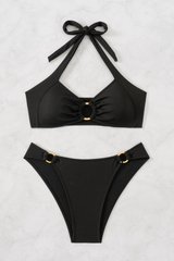 Women's Metal Ring Halterneck Cut Out Sexy Bikini
