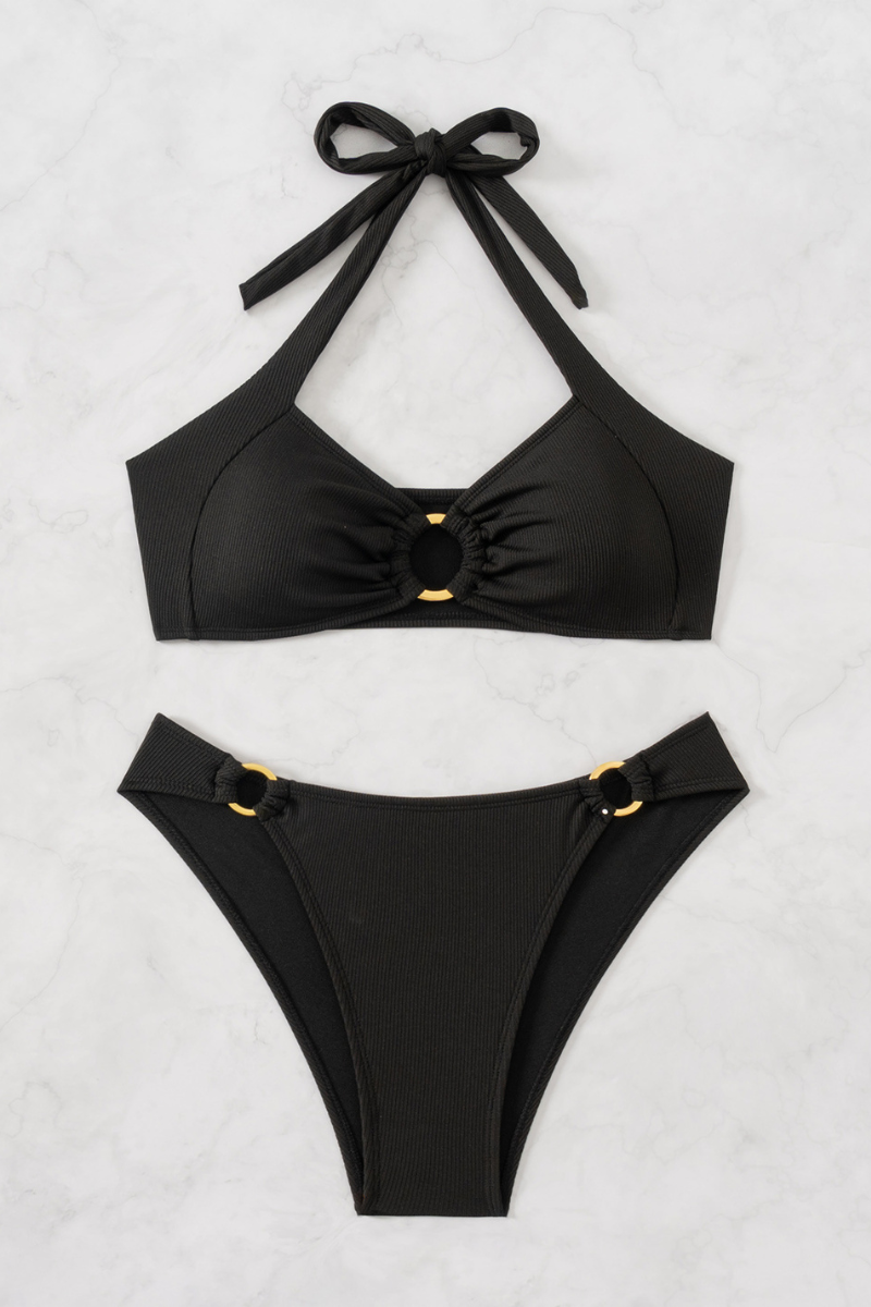 Women's Metal Ring Halterneck Cut Out Sexy Bikini