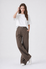 Women's Fall Non-Stretch Brown Loose Fit Wide Leg Jeans