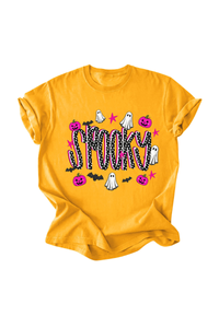Women's Halloween Pumpkin Ghost Bat Print T‑shirt