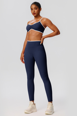 Women's Color Clash Bra Pleated Buttocks Lift Leggings Sets