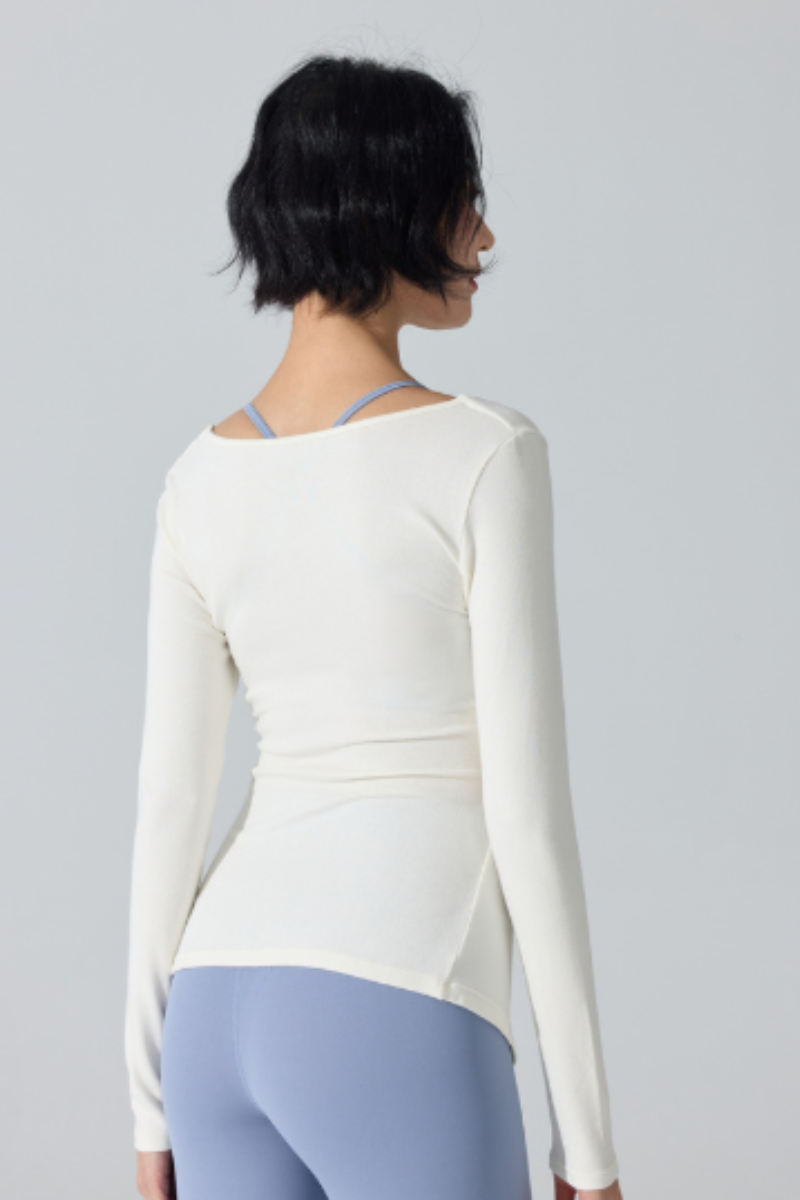 Women's Ribbed Double Twist Split V Neck Pilates Slim Fit Top