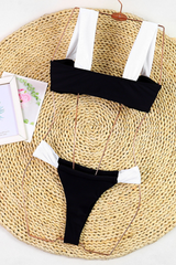 Women's Leopard Bandeau High Waist Bikini Set - Black White