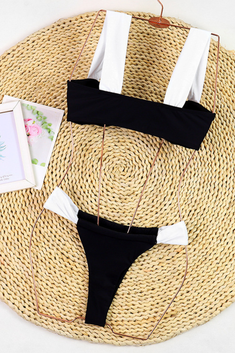 Women's Leopard Bandeau High Waist Bikini Set - Black White