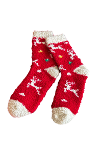 Women's Christmas Printed Fuzzy Plush Mid‑Calf Socks