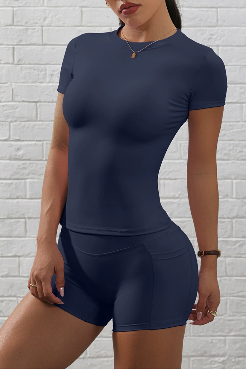 Women's Short Sleeve And Pocket Shorts Yoga Set