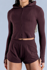 Women's Zip Up Cropped Athletic Running Hooded Jacket
