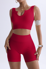 Women's Sport Set:U-Shaped Tank Top And High Waist Shorts