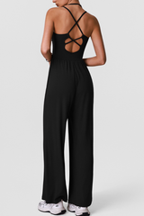 Women's Sports Halter Cross Back Wide Leg Yoga Jumpsuit