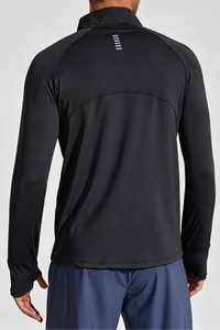 Men's Half Zip Mock Neck Finger Cuffs Long Sleeve Sports Top