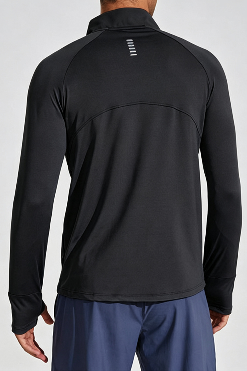 Men's Half Zip Mock Neck Finger Cuffs Long Sleeve Sports Top