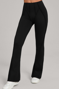 Wide-leg, snug, textured, and high-waisted flared pants