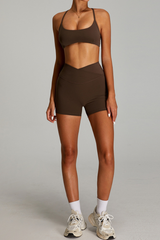 Women's Set:Cross-back  Bra And Criss-cross Waist Shorts