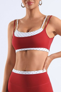 Women's Polka Dot Colorblock Two-Piece Look Thin Strap Bra