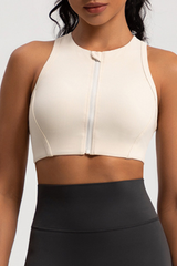 Women's Ribbed Front Zipper Racerback High Impact Sports Bra