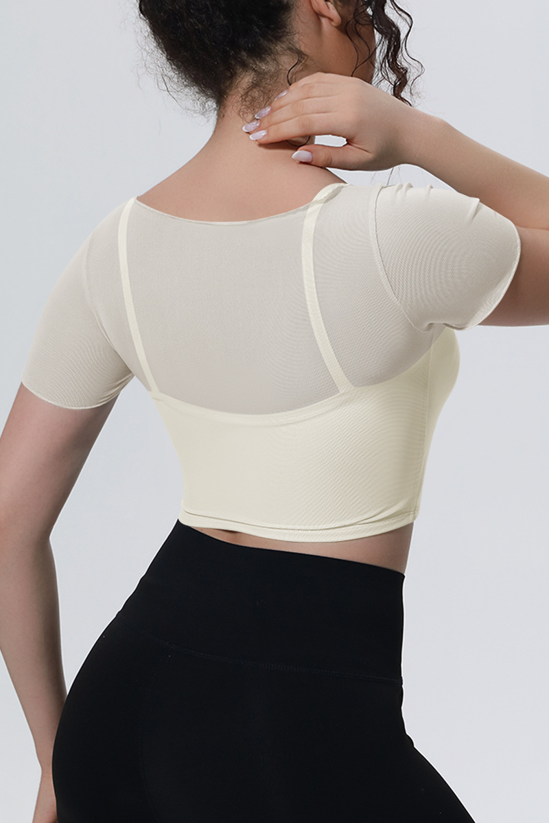 Women's Summer Athletic Mesh Stitched Mock Two-Piece Tee
