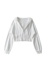 Women's Spliced Hooded Zip Up Cropped Cardigan Sweatshirt