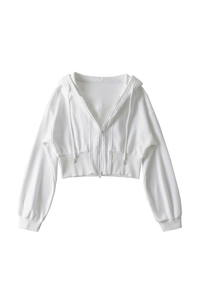 Women's Spliced Hooded Zip Up Cropped Cardigan Sweatshirt