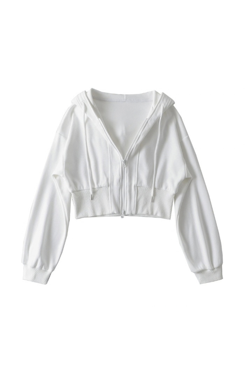 Women's Spliced Hooded Zip Up Cropped Cardigan Sweatshirt