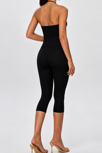 Women's Yoga Sets:Halter Twist Cami Tank Top & Capri Leggings