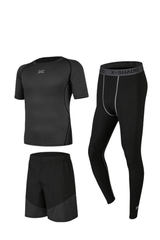 Men's 3-Piece Sports Sets:T-shirts & Leggings & Shorts