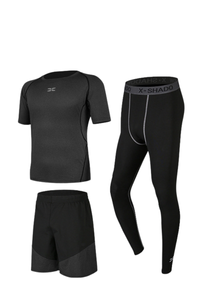 Men's 3-Piece Sports Sets:T-shirts & Leggings & Shorts