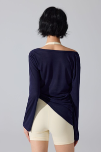Women's Wide U-Neck Side Drawstring Sheer Long Sleeve Yoga Cover-Up