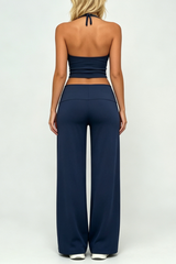 Women Halter Wide Leg Pants Yoga Two Piece Set