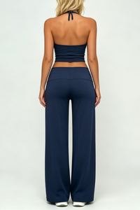 Women Halter Wide Leg Pants Yoga Two Piece Set