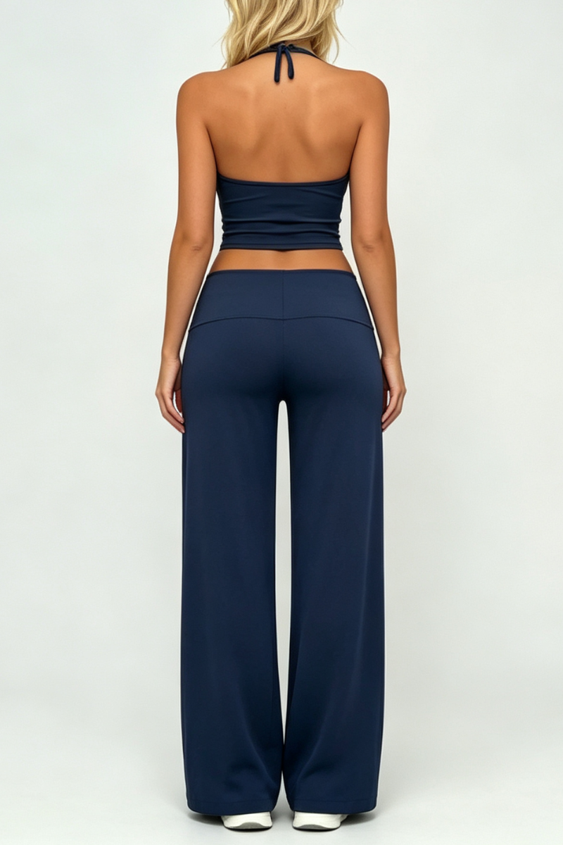 Women Halter Wide Leg Pants Yoga Two Piece Set