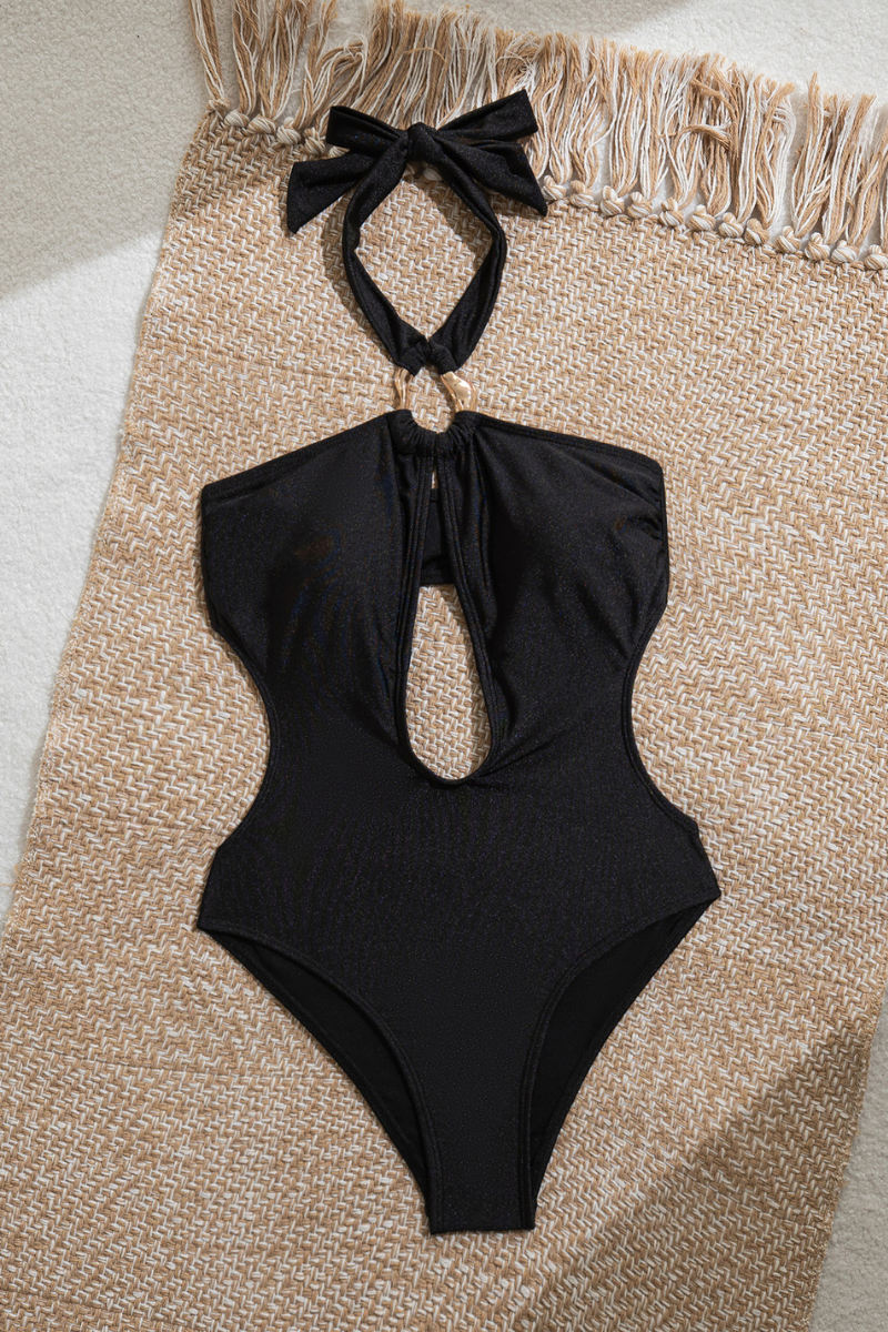 Women's Halterneck V-neck Backless Cutout Solid Swimsuit