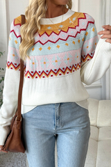 Retro geometric pattern knitted sweater