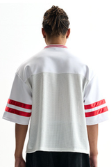 Unisex V-Neck Striped Mesh Athletic Football Jersey Tee
