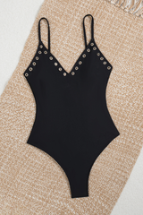 Women's V-neck Solid Cutout Fitted Swimsuit